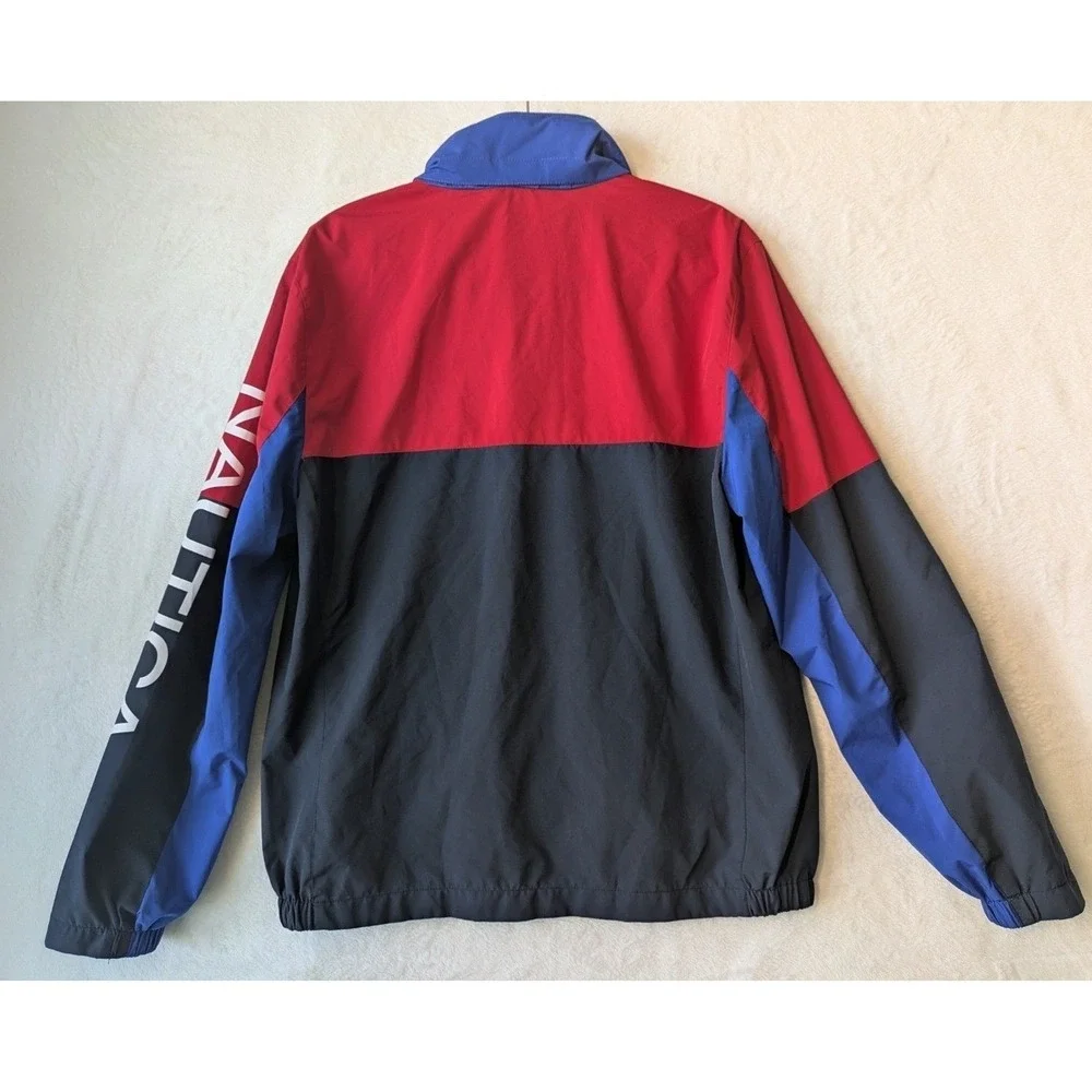 Nautica Men's Rain Jacket Small‎ Red Blue Colorblock Waterproof Windbreaker